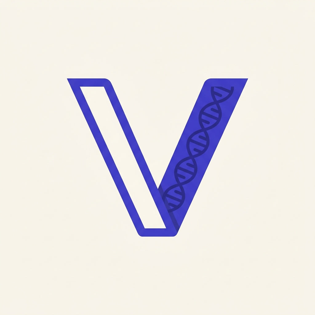 V with subtle helix icon